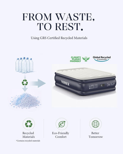 VOSSER Air Mattress Queen with Built-in Pump, 18" Raised Inflatable Blow Up Mattress,Upgraded Heavy Duty Portable Air Bed for Home,Guests,Floor & Camping, Self Inflating Colchon Inflable,Gift for Mom