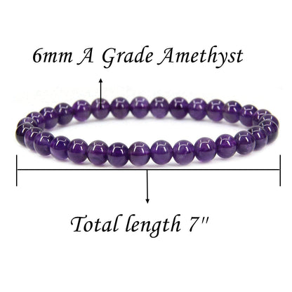 Angelstones Handmade Natural Amethyst Healing Gemstone 6mm Round Beads Stretch Crystal Bracelet 7 Inch Unisex