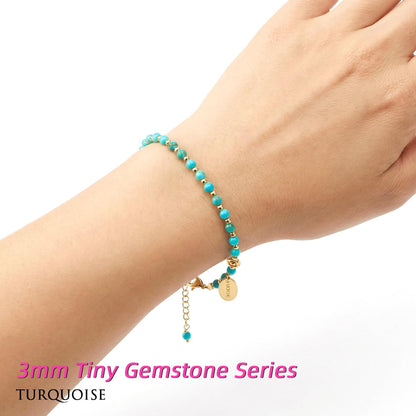 Morchic 3mm Blue Turquoise Natural Gemstone Beaded Bracelet for Women, Dainty Tiny Charm Jewelry, Adjustable 7.1-8.6", Ideal Birthday Holiday Gift