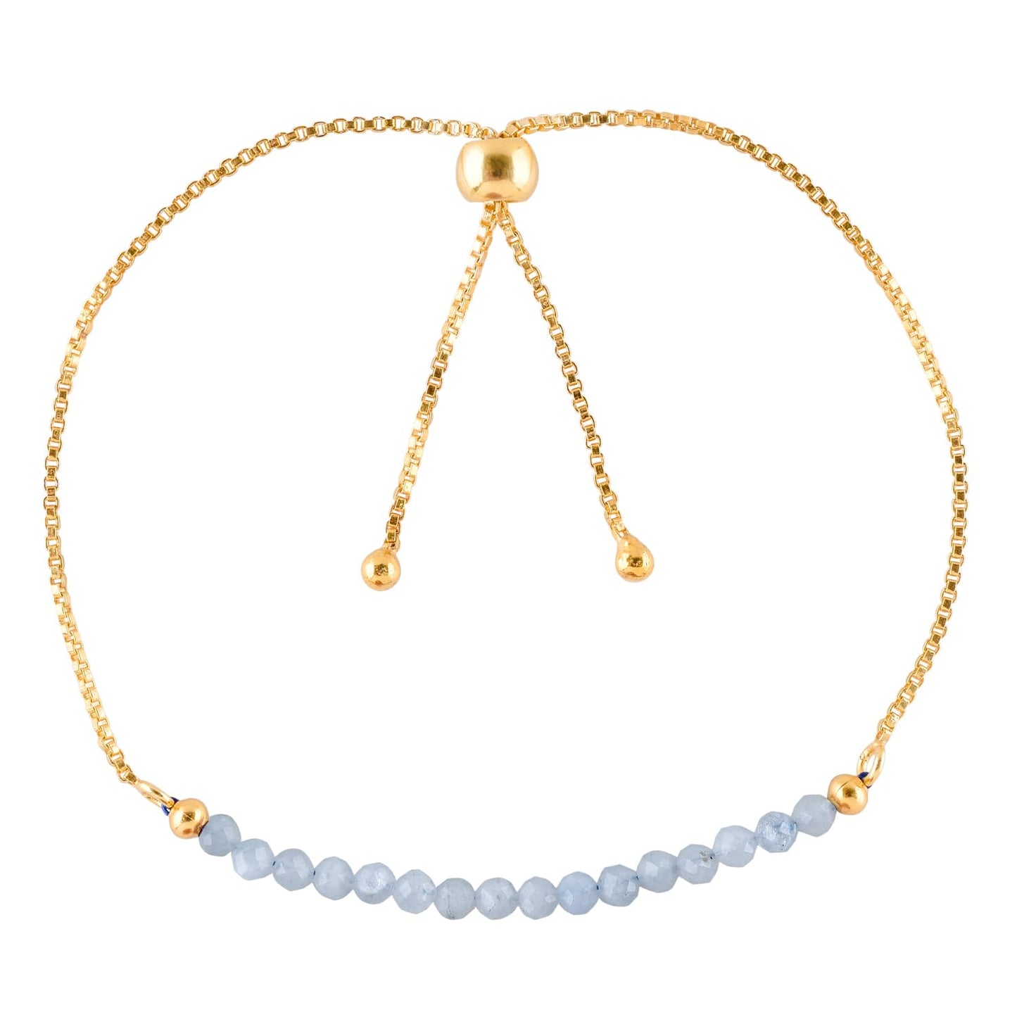 InfinityGemsArt Aquamarine Bracelets For Women March Birthstone Jewelry Micro Blue Beads Beaded Stone Bolo Slider Crystals Gemstones Bracelet, 14K Gold Plated Adjustable Chain, Mother's Day Jewelry For Mom