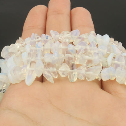 30in White Opalite Natural Chip Stone Beads 5-8mm About 230pcs, Irregular Drilled Translucent White Bead for Bracelets Jewelry Making Supplies for Adults, DIY Crafts.