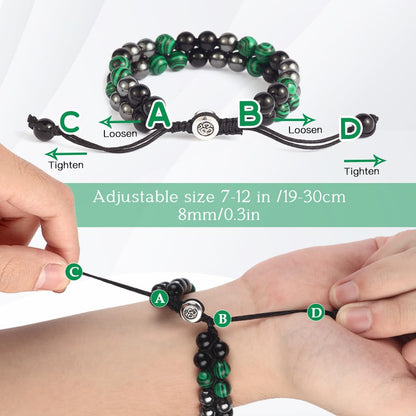 Triple Protection Bracelet - for Protect & Balance - Energy Crystal Bracelets for Men Women - Bring Good Luck & Prosperity - Malachite Hematite & Black Obsidian Jewelry Natural Stone Healing Bracelet