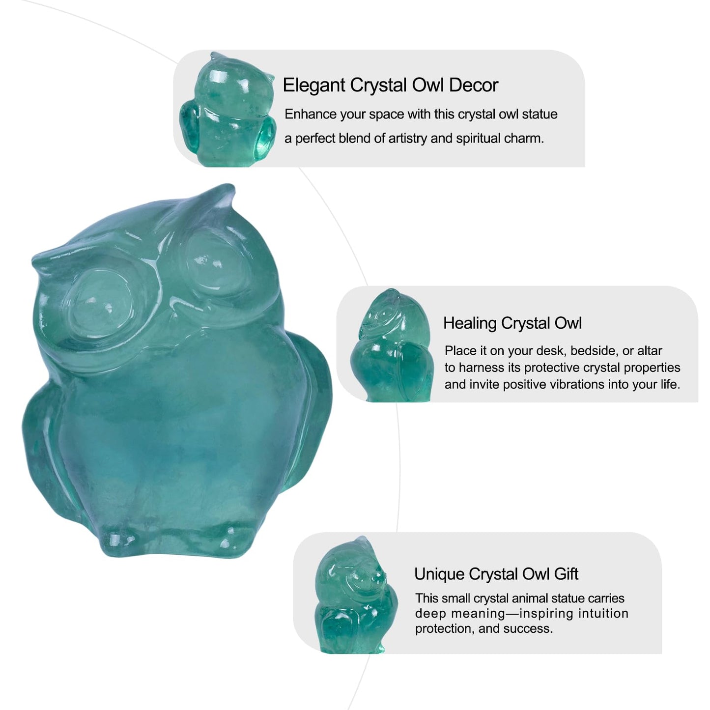 QLRSUXN 2 Inch Owl Figurine Handcrafted,Fluorite Healing Crystal Animal Sculpture,Home Decor Unique Gift for Collectors,Crystal Artwork Nature Lovers Birthday Anniversary Present Spiritual Gift
