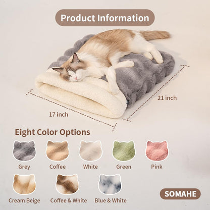 SOMAHE Self-Warming Cat Sleeping Bag, Enclosed Hooded Snuggle Sack with Dual-Side Plush Cat Cave Bed, Portable Foldable Pet Sleeping Pod for Indoor & Travel, Anti-Static, 21.7"x17.7"Pink