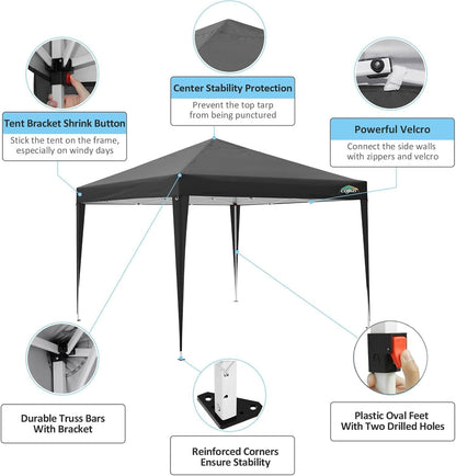 COBIZI 10x10 Pop Up Canopy Tent with 4 Sidewalls Party Tents Waterproof UPF 50+ Commercial Instant Outdoor Events Tent for Parties Markets Backyard, Ropes（10 x 10 ft Black