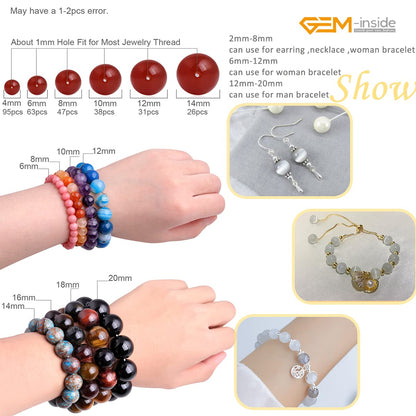 GEM-Inside Cat Eye Gemstone Loose Beads 8mm Round White Crystal Energy Stone Power Beads for Jewelry Making 15"