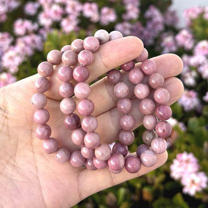 Adabele Real Natural Pink Rhodonite Gemstone Beaded Bracelet 7 inch Stretch Chakra Healing Crystal Stone Jewelry Women Mom Gift GB8-5