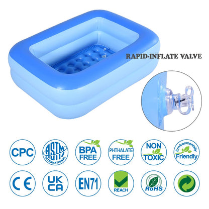 HIWENA Inflatable Kiddie Pool, 45" x 35" X 14" Blue Kids Swimming Pool Summer Water Fun Bathtub with Inflatable Soft Floor