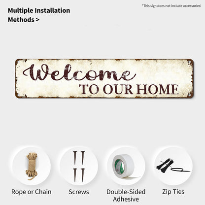 Outdoor Metal Welcome Sign - Welcome to Our Home - 16"x4" Weather-Resistant Front Door Decor - Rustic Porch Sign for Housewarming Gifts, Garden, Farmhouse - Country-Style Durable Metal Wall Art