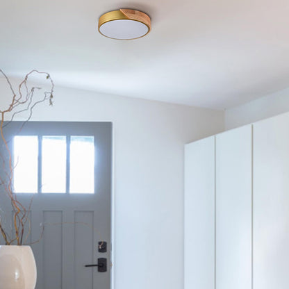 TEENYO Modern LED Flush Mount Ceiling Light 12 Inch Gold Low Profile Round Ceiling Light 2-Pack 4000K Wood Flush Mount Light Fixture for Hallway Bedroom Bathroom Foyer Entryway