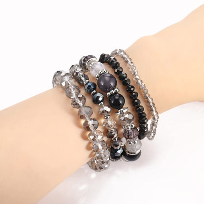 Noessla Beaded Boho Stretch Bracelet Colorful Stackable Crystal Beads Bracelets Trendy Costume Jewelry Mothers Day Gifts for Women(21-Black)
