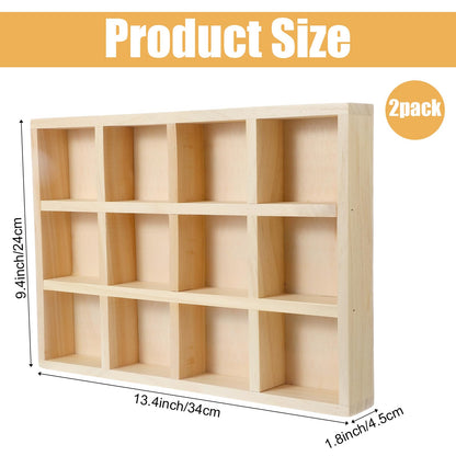 Douaowoc 2 Pack Wooden Sorting Tray Grid Display Wood Divided Organizer Rectangular Vanish Finished Section Box for Rings Earrings Necklaces Bracelets (12 Compartments, 12.9 x 9.1 x 1.55 Inch)