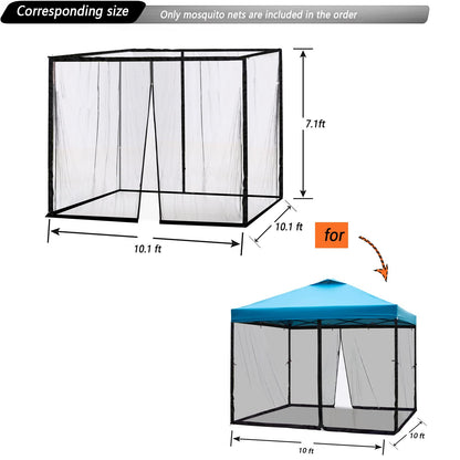 10x10 Mosquito Netting for Patio Canopy Tent/Pop Up Canopy Tent,Double Door Side Screen Easy Installation Black（Only Mosquito Net No Frame） (Embedded 10x10)