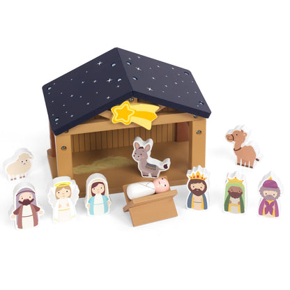 WOODENFUN Toy Nativity Set for Kids，Wooden Christmas Nativity Scene Miniature Holy Family Figurines Gifts for Children Boys Girls 3+ Years Old