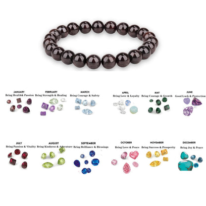 Naupyal January Birthstone Bracelet for Women Men,Garnet Natural Stone Beaded Bracelets,Healing Crystal Gemstones Stretch Bracelet Stress Relief Month Bracelet Birthday Jewelry Gifts