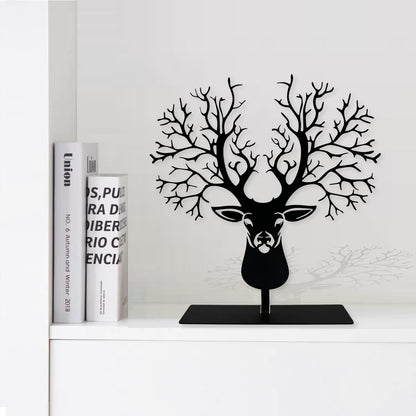 DASIMAT Metal Deer with Tree Antlers Table Top Decor, Tabletop Deer Christmas Decor, Wildlife Decorations, Rustic Woodland Accent, Nature Artwork, Living Room Bookshelf Decor