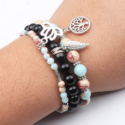 UEUC Tree of Life Yoga Healing Stone Bracelets, Multilayer Lotus Chakra Stone Reiki Bracelet Sets, Anxiety Crystal Natural Stone,for Women Stress Relief(#129)
