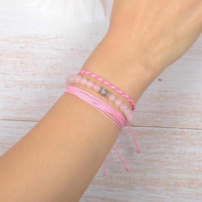 QOGIR Daughter Love You Forever Bracelets,Natural Rose Quartz Adjustable String Braceletm, Birthday Christmas Gifts for Daughters Girls Teen