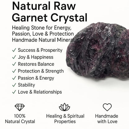 Natural Garnet Raw Crystal Stone – Healing Energy Rock for Reiki, Chakra Balancing, Meditation & Crystal Collection – Raw Garnet Mineral for Positive Energy, Strength & Vitality
