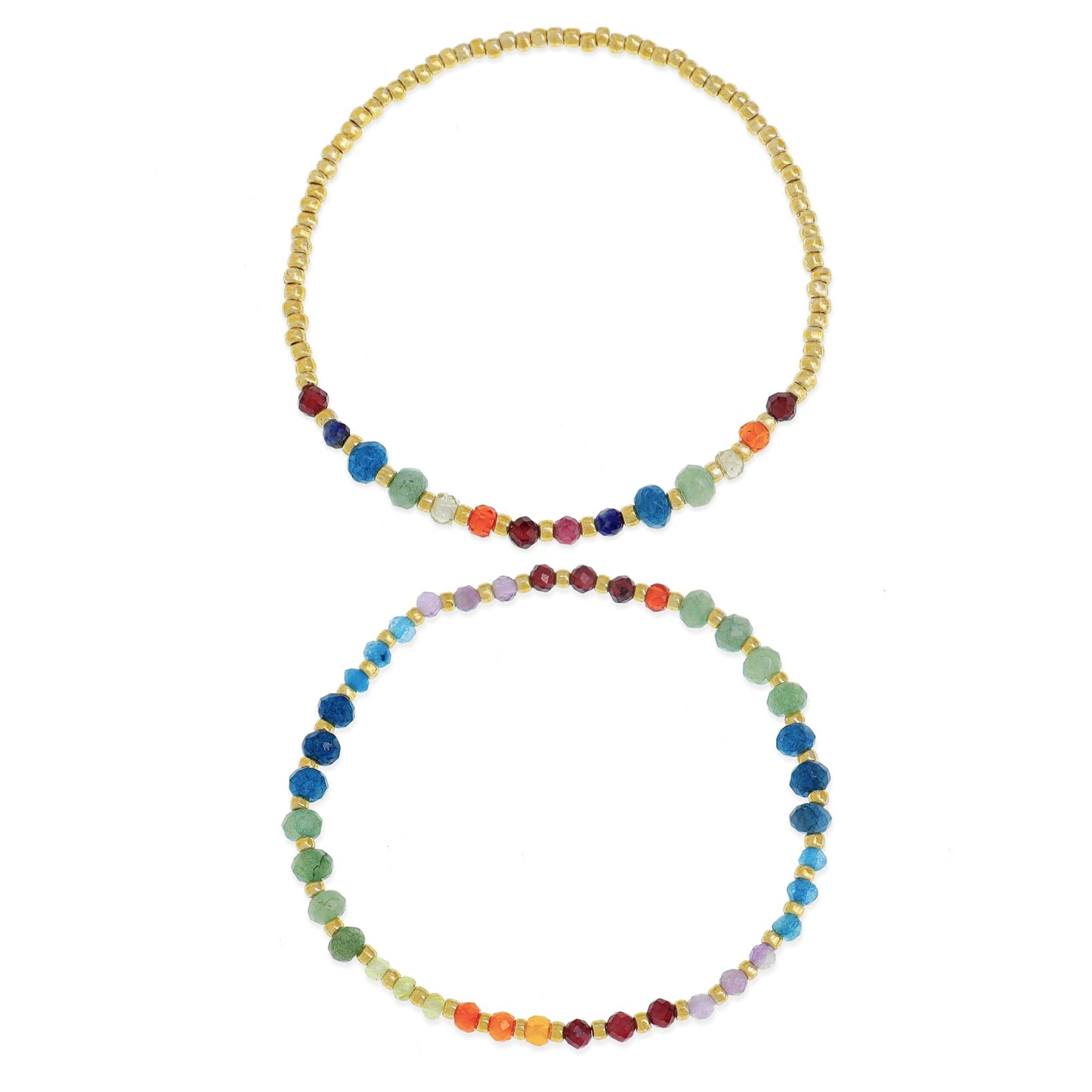 BXDA Gemstone Gold Beaded Stack Bracelets Set for Women, 2Pcs Colorful Boho Handmade Rainbow Chakra Natural Stone Stretch Stackable Bracelet Prom Holiday Jewelry Gift.