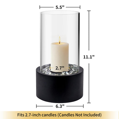 Rixordd Black Hurricane Candle Holder with Round Metal Tray – Clear Glass Cylinder Pillar Candle Holder Lantern, Decorative Table Centerpiece for Home Decor, Wedding, Christmas