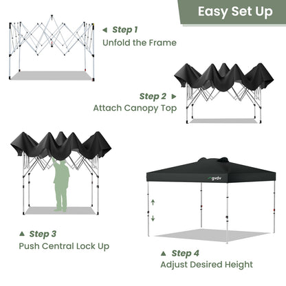 GVDV 10x10 Pop Up Canopy Tent with 4 Sidewalls, Beach Tent with One Push Setup, Outdoor Sun Shade for Events, Parties, Camping - Gazebo with Wheelbag, Black, CP23 B