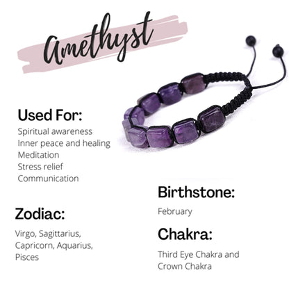 HESHPAWS 2 Pack Genuine Amethyst Adjustable Bracelets Crystal Healing Stones Bracelets Supernatural Reiki Bead Bracelets for Women Men (Amethyst)