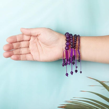 AD Beads 4mm Amethyst Bracelet - Stone of Love Guardian - Handmade Natural Stone Crystal Bracelet with Adjustable Macrame String - Yoga Healing Power Energy Gifts for Men and Women