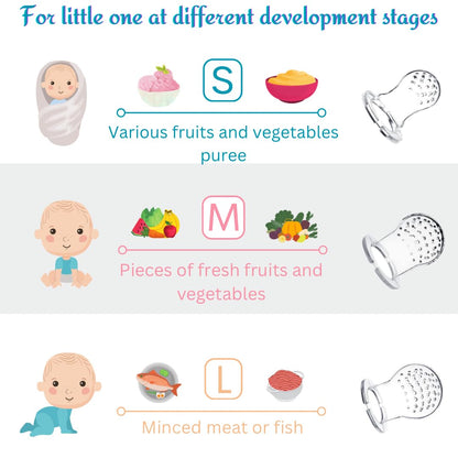 Minie Joo Baby Fruit Feeder Set – BPA-Free Silicone Fresh Food Feeder with 3 Replacement Teats, Teething Feeder for Fruits & Purees, Safe Self-Feeding for Babies 4+ Months
