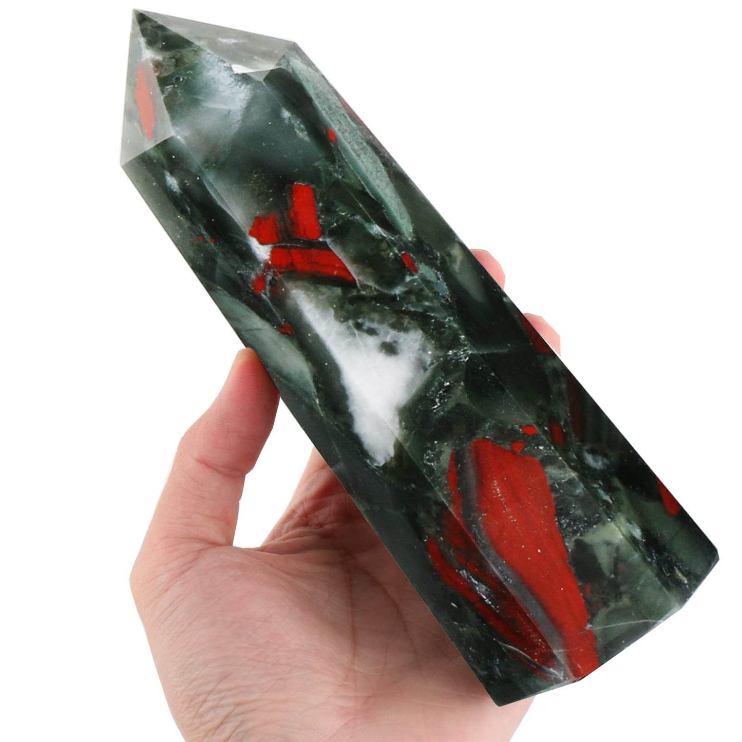 FZBHRO Large Crystal Towers Africa Blood Stone 6 Faceted Quartz Point Obelisk Red Healing Crystal Wand 0.8-1.3 Pound