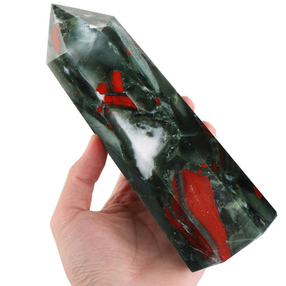 FZBHRO Large Crystal Towers Africa Blood Stone 6 Faceted Quartz Point Obelisk Red Healing Crystal Wand 0.8-1.3 Pound