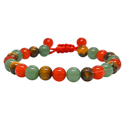 Amazing Gemstone Leo Zodiac Crystal Bracelet - Carnelian Tiger Eye Green Aventurine Birthstone Bracelets Women Men Healing Calming Anxiety Stress Relief Gifts (Adjustable)