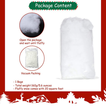 Apragaz Christmas Fake Snow Decoration, Artificial Snow Fluffy Fake Snow Decor, Flame Resistant Indoor Snow for Winter Village, Nativity, Christmas Tree, Christmas Decoration(5.6 OZ)