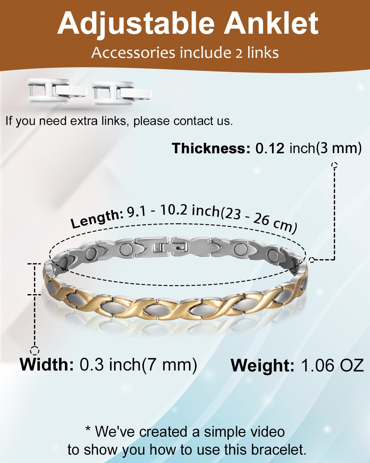 MagVIVACE Magnetic Stainless Steel Anklet for Women, Ankle Bracelet with 3500 Gauss Magnet, Health Jewelry