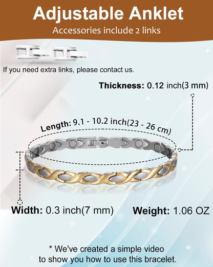 MagVIVACE Magnetic Stainless Steel Anklet for Women, Ankle Bracelet with 3500 Gauss Magnet, Health Jewelry