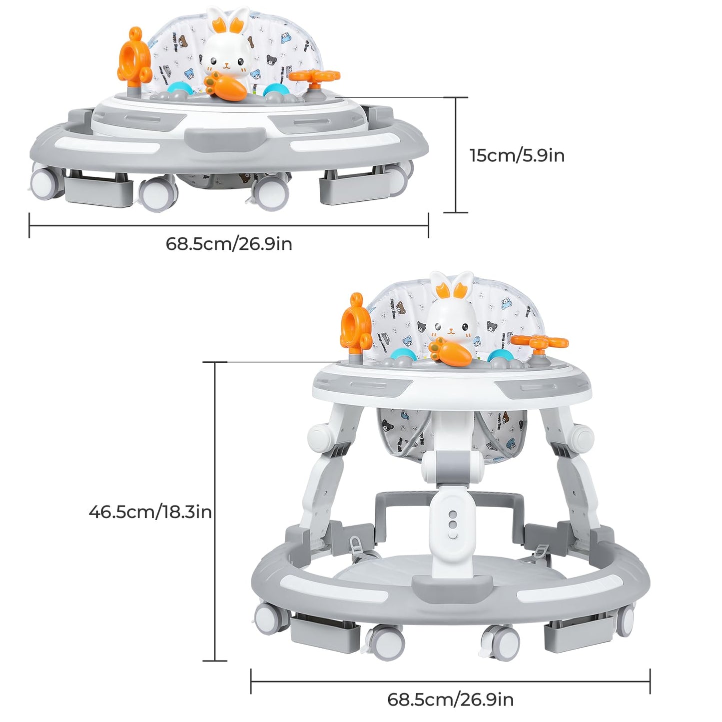 Baby Walker with Wheels - Foldable Baby Walker,4-in-1 Baby Walkers for Boys and Girls 6-12 Months, Infant Walker with Adjustable Height, Baby Activity Walker with Toys, Music, Lights, Anti-Rollover