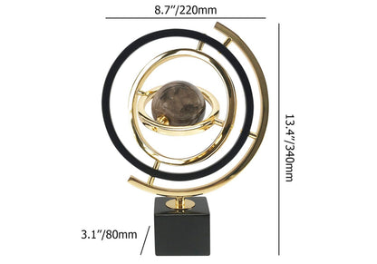 Homary Modern Abstract Art Decoration Metal Globe Ornament Sculpture Decor with Rectangle Stand Black & Gold