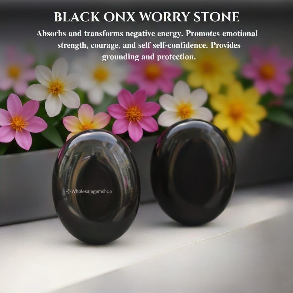 Black Onyx Thumb Worry Stones Metaphysical Gemstone Crystal Healing Reiki Men Women Gift FENG Shui Positive Energy Love Wellness Palm Stones Wicca Powerful