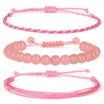 QOGIR Handmade Healing Bracelets,8mm Natural Rose Quartz Gem Stone Beads Bracelet,for Men Women Gifts with 2PCS Size Adjustable Rope Bracelets