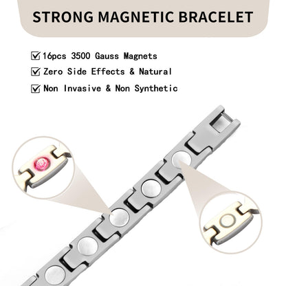 KYOSI Magnetic Bracelets for Women, Stainless Steel Silver Bracelet with Cubic Zirconia, Adjustable Chain Fashion Zircon Jewelry Womens Gift