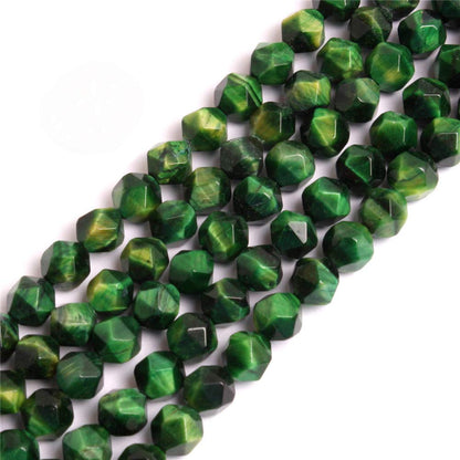 GEM-Inside 8mm Tiger Eyes Gemstone Loose Beads Faceted Dyed Green Cambay Crystal Energy Stone Power for Jewelry Making 15"