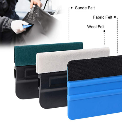 Pro Vinyl Wraps Applicator Tool Kit Window Tint Film Car Wrapping Tools Includes Felt Squeegees, Plastic Scraper, Wrap Knife and Blades, Magnetic Holders, Cleaning Cloth, Gloves and Finger Sleeve