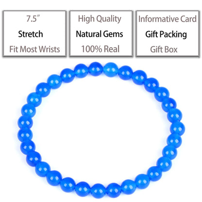 QOGIR Handmade Healing Bracelets,6mm Blue Jade Bracelet - Transformation and Protection - Stone Beads Stretch Bracelet for Women Men