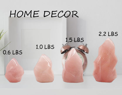 AMOYSTONE Large Rose Quartz Flame Shaped Stone Real Rose Quartz Healing Crystal Tower Spiritual Home Decor for Witchy Room 1.5-2.2LB