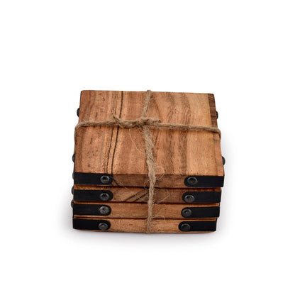 Samhita Acacia Wood Square Coasters Protection Tabletop,Countertop and Surfaces Size: 4" x 4", Set of 4