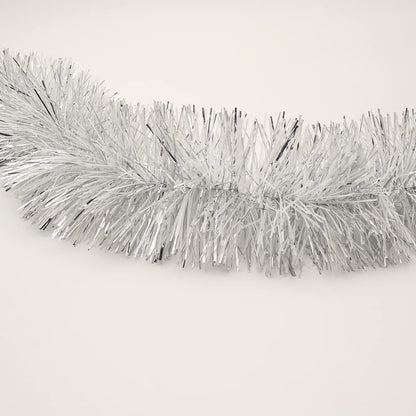 CareCheer 25 Feet Christmas Tree Tinsel Garland Metallic Twist Garland Sparkly Foil Streamer for Mardi Gras Parade Floats Christmas New Year Wedding Birthday, 4" x 25' (Silver & White)