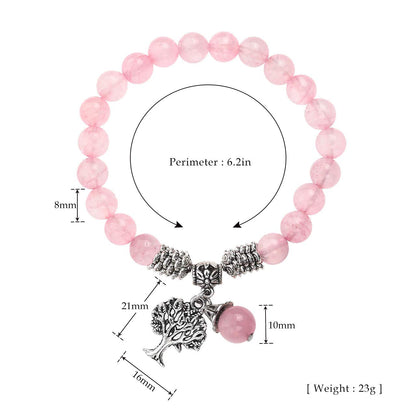 Jovivi 8MM Natural Rose Quartz Gemstone Beads Healing Crystal Stone Point Life Tree Lucky Charm Stretch Bracelet for Women Jewelry