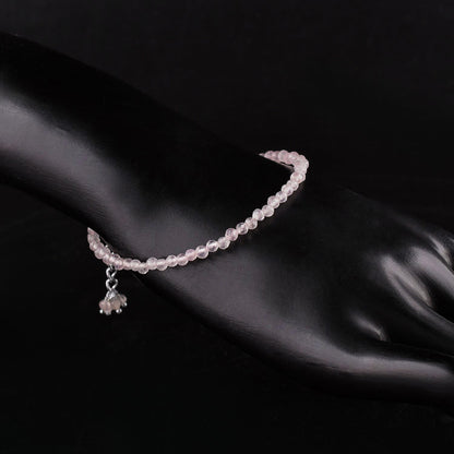 QNAVIC Pink Rose Quartz Micro Round Beads Dainty Bracelet for Women, Birthstone Bracelet jewelry Chakra Healing Crystals, Silver Plated Chain 8 inch Birthday Gift for Her