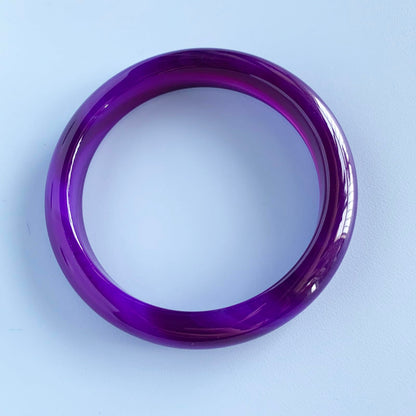 FitJinZun Natural Agate Bangle Thick Purple Bracelet for Women, 8-10mm Width Amethyst Chinese Lucky Jewelry for Christmas Mom Wife Birthday Gift