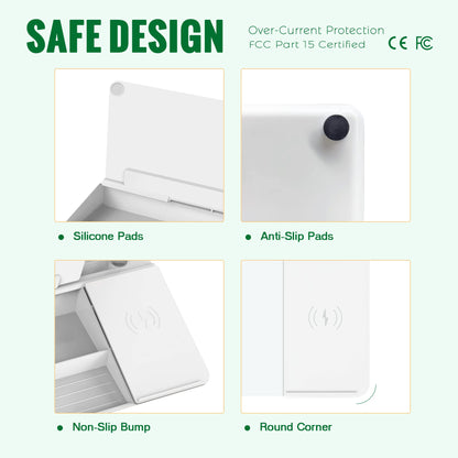 SELEAD Desktop Glass Whiteboard with Wireless Charger Station, Dry Erase Board Computer Pad Keyboard Stand with Organizer Drawer for Home, School, Office Desk Accessories, White